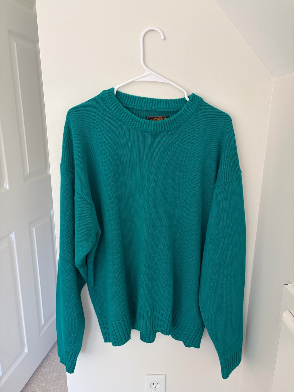 Vintage LL Bean Teal Crewneck Women’s Sweater Oversized Large 100% Cotton
